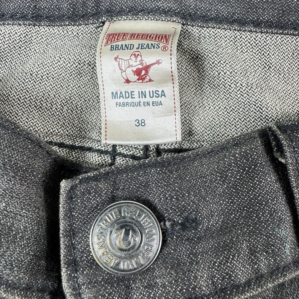 True Religion Black Straight Fit USA Jean Shorts Size 38 Cutoff